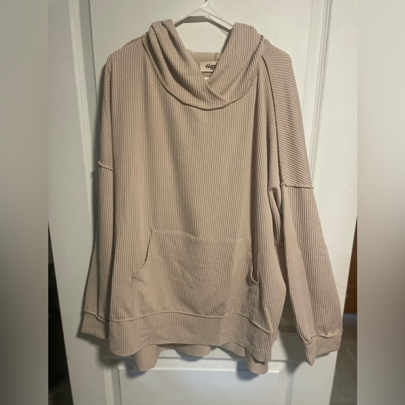 Reg. & Plus Size Casual Ivory Mineral Washed Ribbed Knit Lightweight Hoodie - Picture 10 of 14